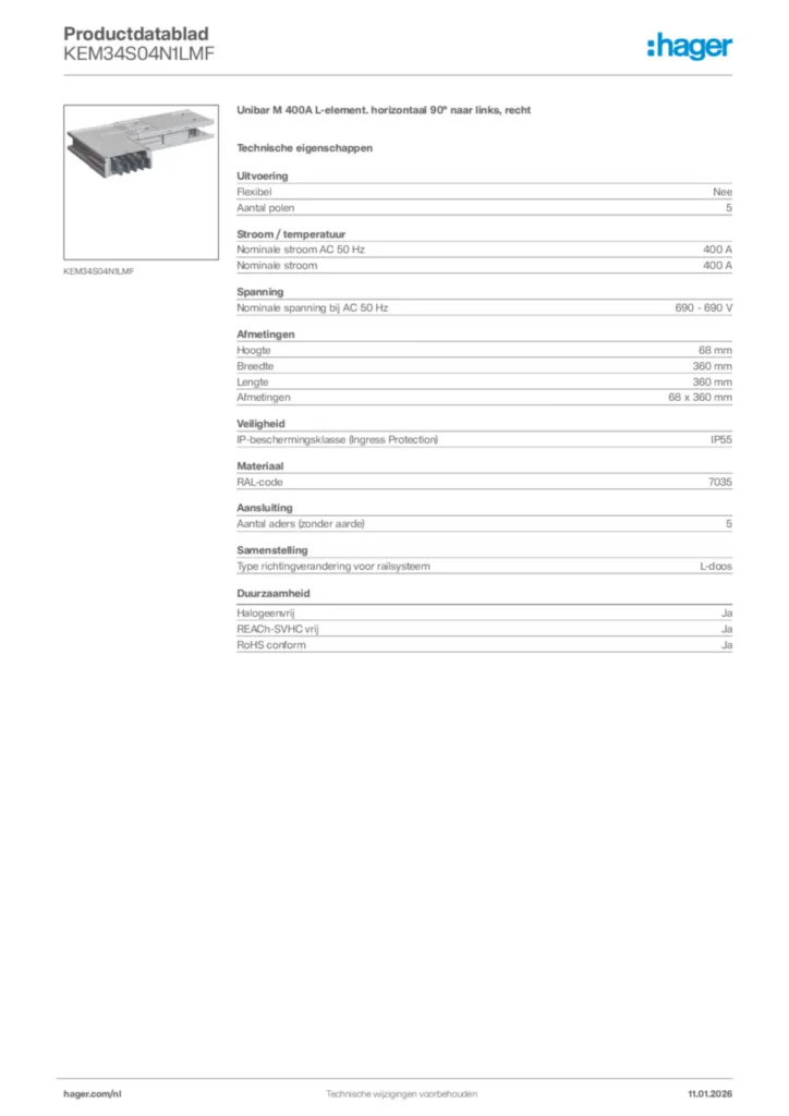 Afbeelding Hager Productdatablad KEM34S04N1LMF | Hager Nederland