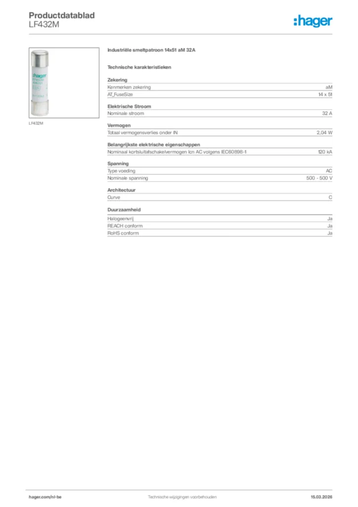 Afbeelding Hager Productdatablad LF432M | Hager Belgium