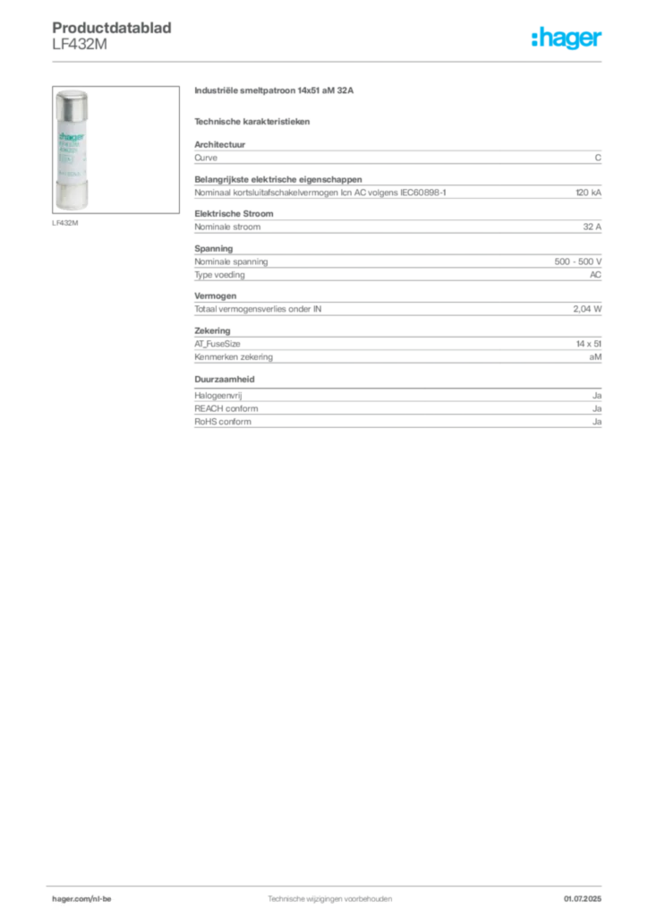 Afbeelding Hager Productdatablad LF432M | Hager Belgium