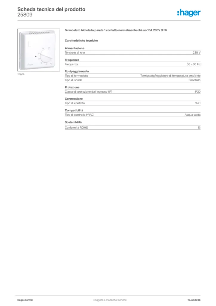 Immagine Hager Scheda tecnica del prodotto 25809 | Hager Italia
