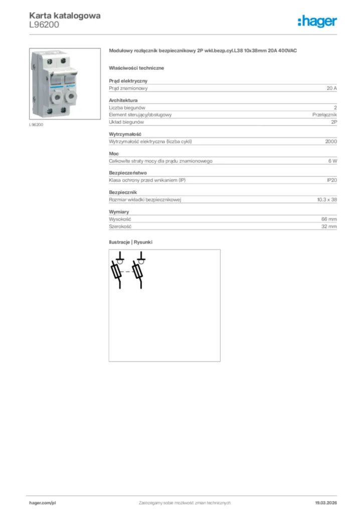Zdjęcie Hager Karta katalogowa L96200 | Hager Polska