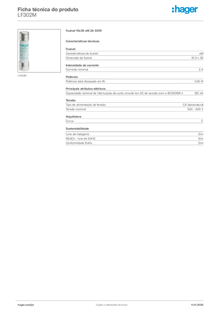 Imagem Hager Ficha técnica do produto LF302M | Hager Portugal