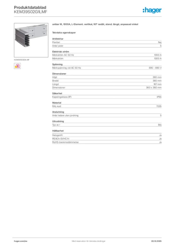 Bild Hager Produktdatablad KEM39S02G1LMF | Hager Sverige