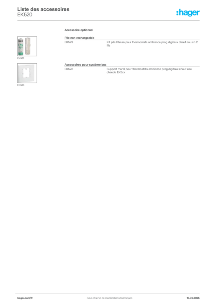 Image Hager Fiche technique du produit EK520 | Hager France