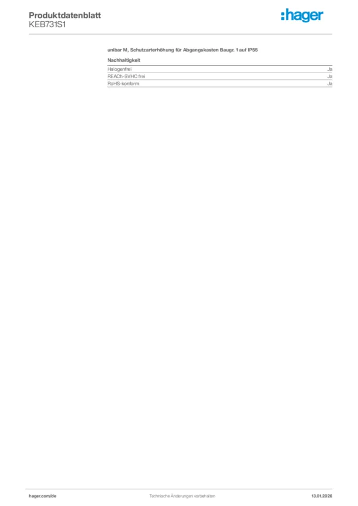 Bild Hager Produktdatenblatt KEB731S1 | Hager Deutschland