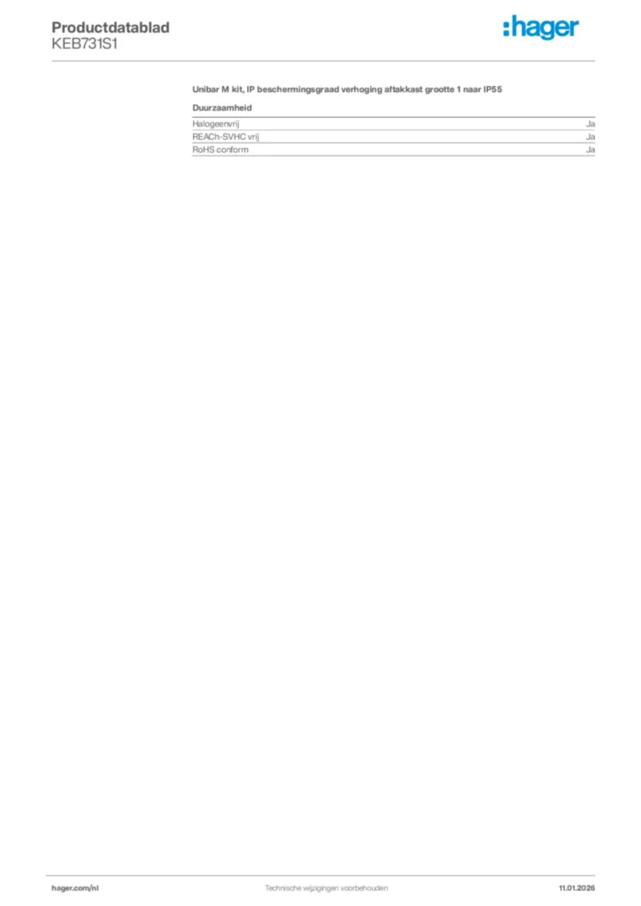 Afbeelding Hager Productdatablad KEB731S1 | Hager Nederland