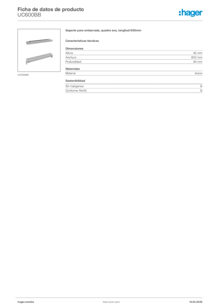 Imagen Hager Ficha de datos de producto UC600BB | Hager España