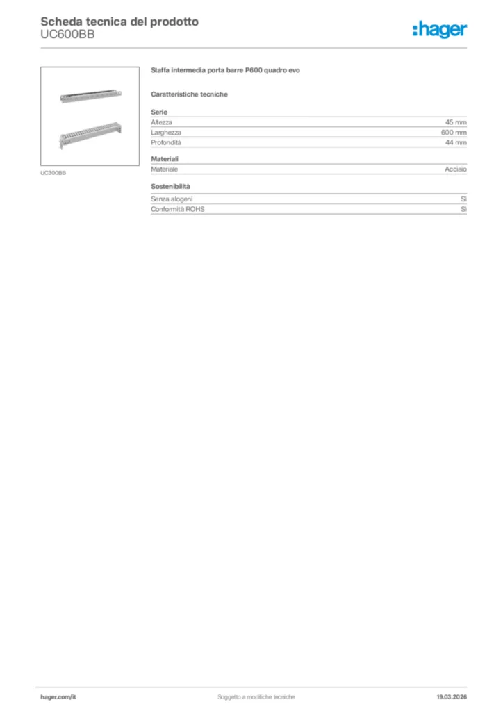 Immagine Hager Scheda tecnica del prodotto UC600BB | Hager Italia