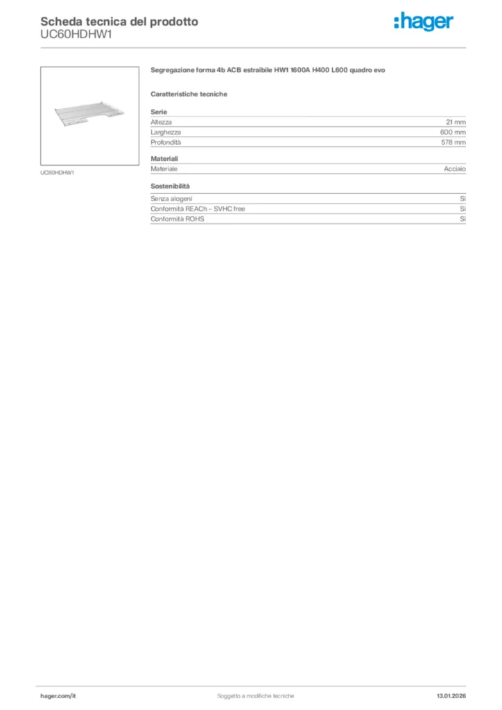 Immagine Hager Scheda tecnica del prodotto UC60HDHW1 | Hager Italia
