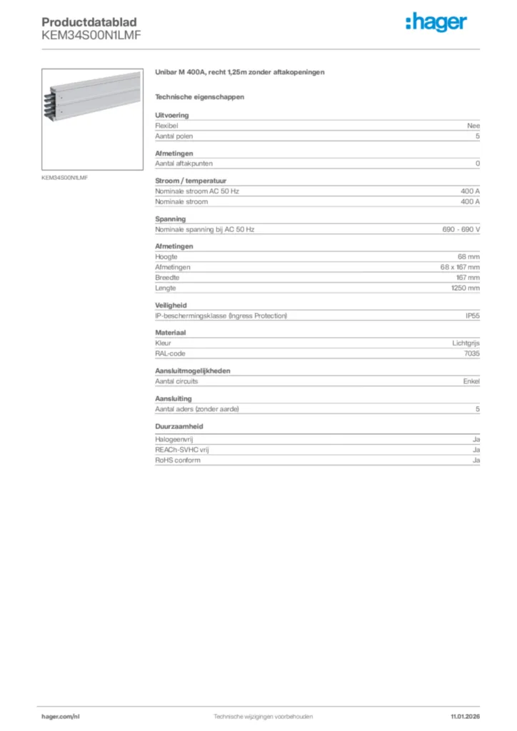 Afbeelding Hager Productdatablad KEM34S00N1LMF | Hager Nederland