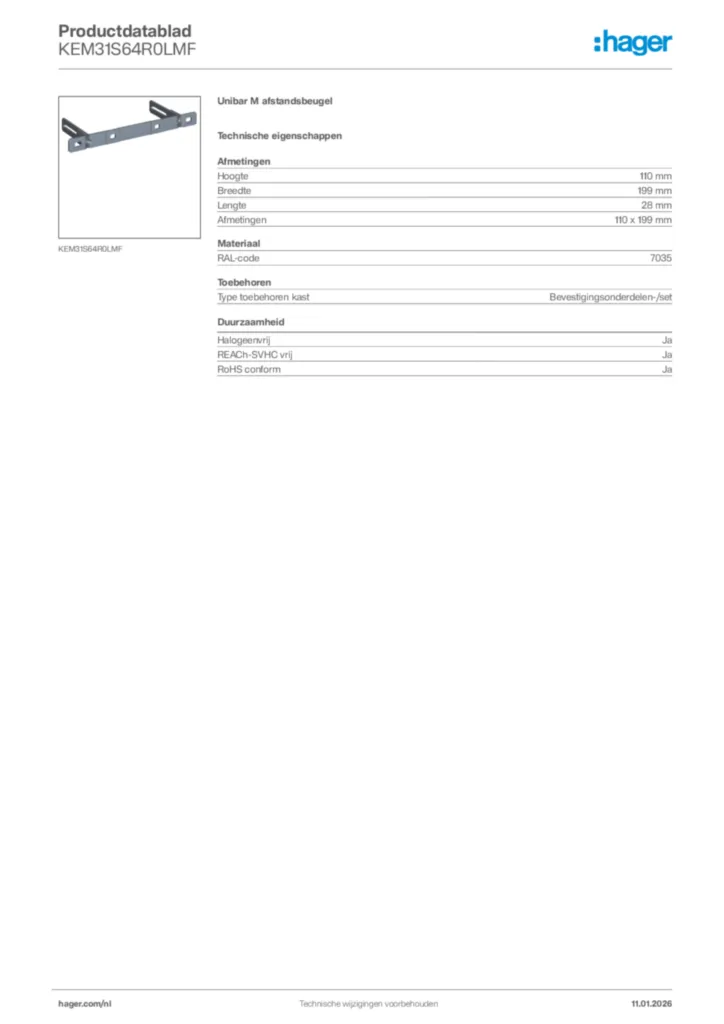 Afbeelding Hager Productdatablad KEM31S64R0LMF | Hager Nederland