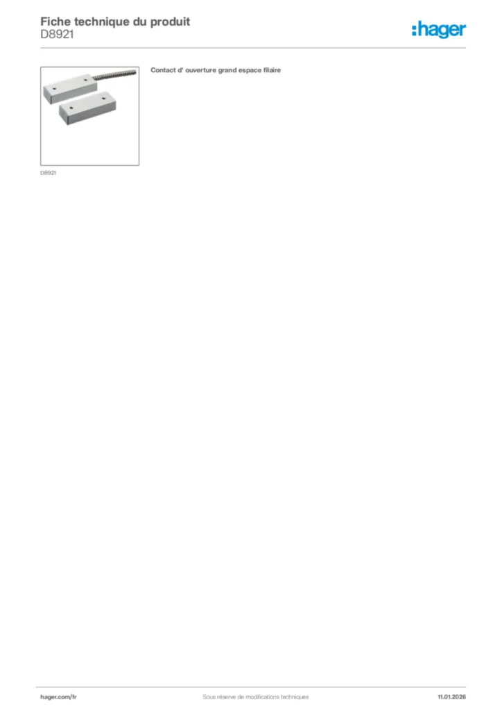 Image Hager Fiche technique du produit D8921 | Hager France