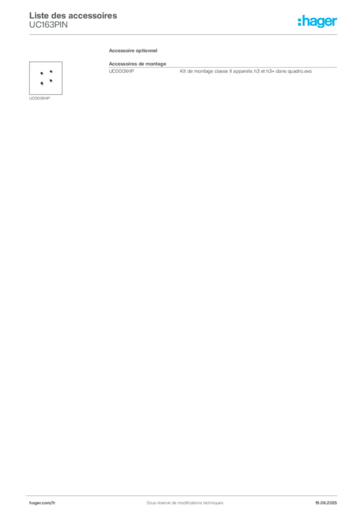 Image Hager Fiche technique du produit UC163PIN | Hager France