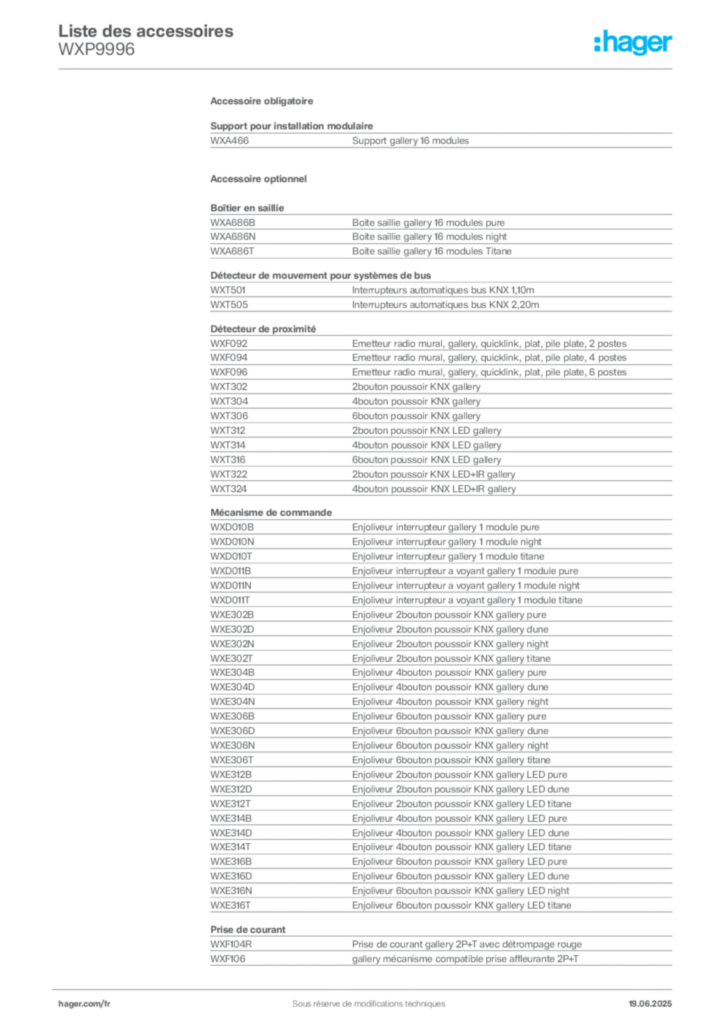Image Hager Fiche technique du produit WXP9996 | Hager France