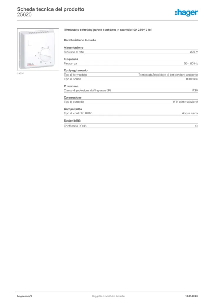 Immagine Hager Scheda tecnica del prodotto 25620 | Hager Italia