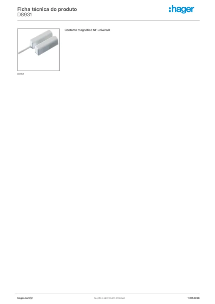 Imagem Hager Ficha técnica do produto D8931 | Hager Portugal