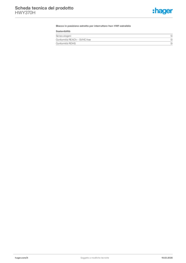 Immagine Hager Scheda tecnica del prodotto HWY370H | Hager Italia