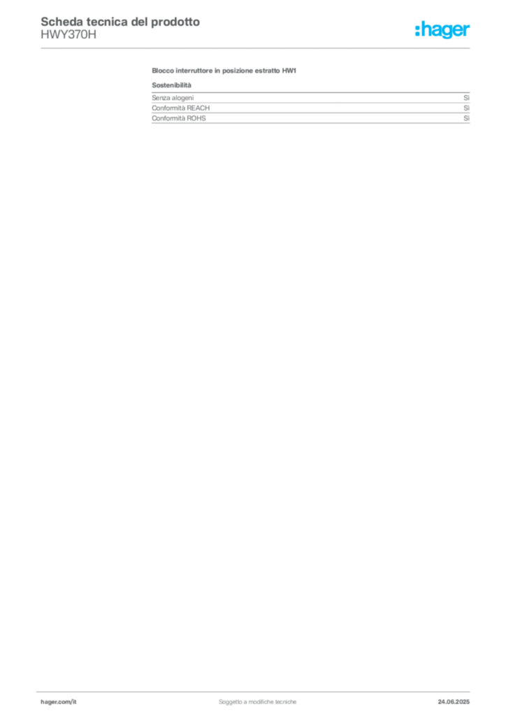 Immagine Hager Scheda tecnica del prodotto HWY370H | Hager Italia