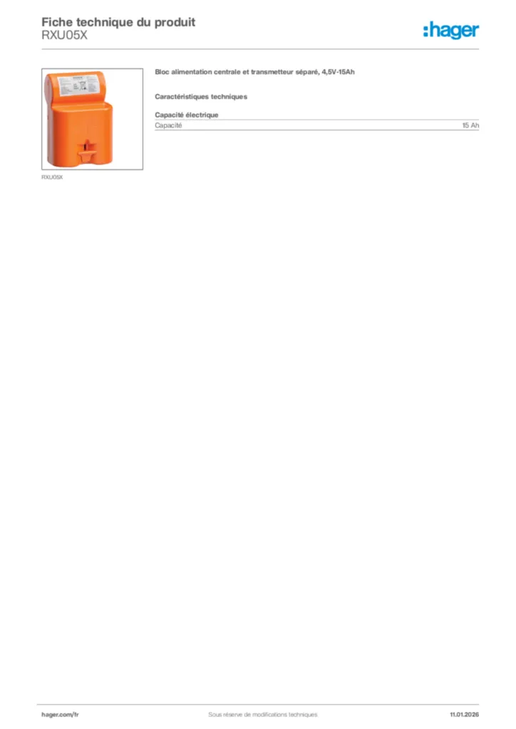Image Hager Fiche technique du produit RXU05X | Hager France