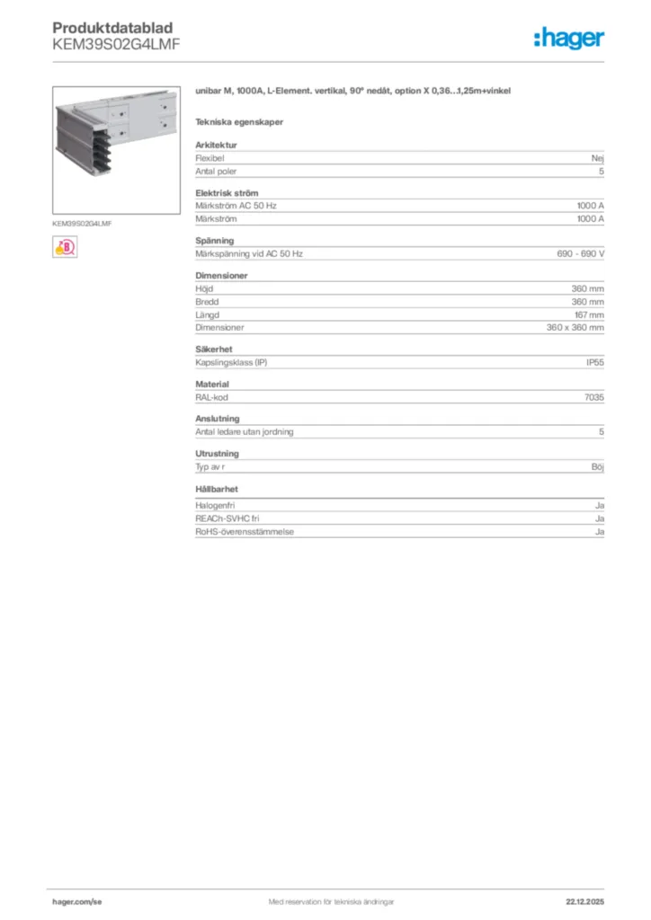 Bild Hager Produktdatablad KEM39S02G4LMF | Hager Sverige