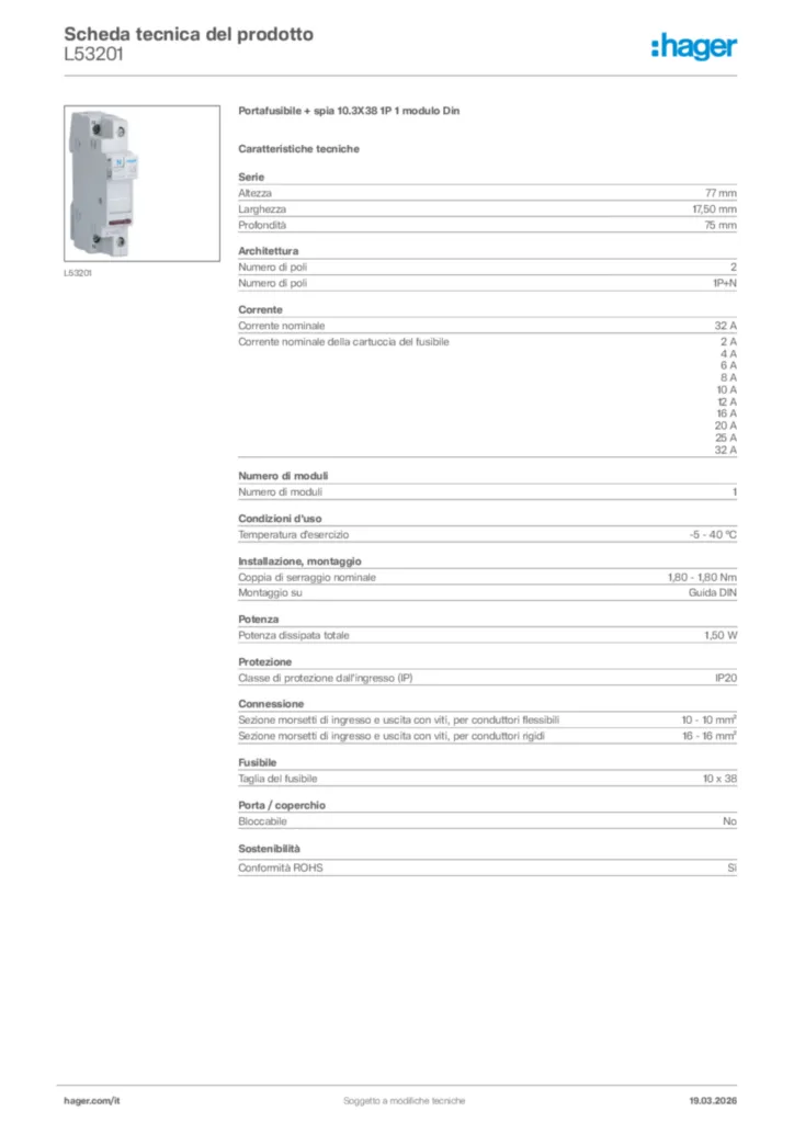 Immagine Hager Scheda tecnica del prodotto L53201 | Hager Italia