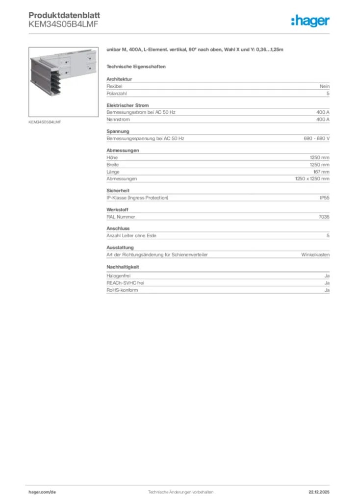 Bild Hager Produktdatenblatt KEM34S05B4LMF | Hager Deutschland