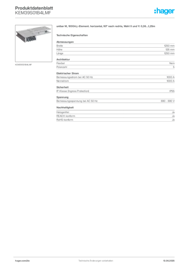 Hager Produktdatenblatt KEM39S01B4LMF