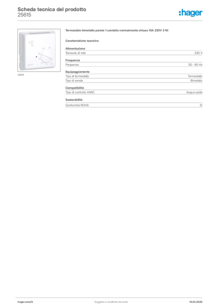 Immagine Hager Scheda tecnica del prodotto 25615 | Hager Italia