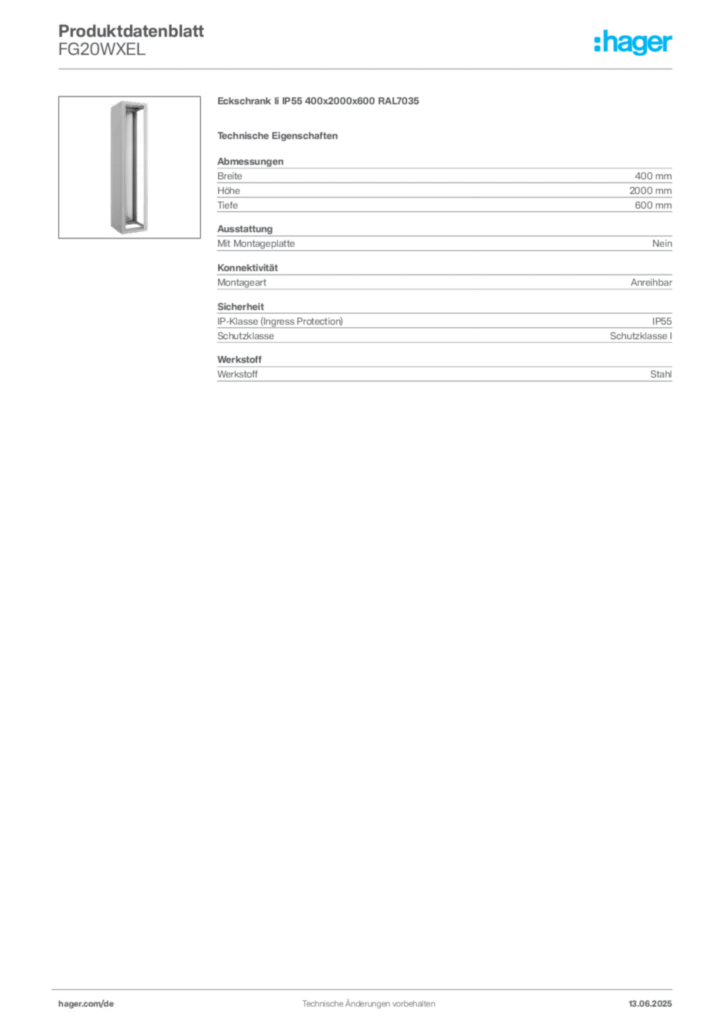 Hager Produktdatenblatt FG20WXEL