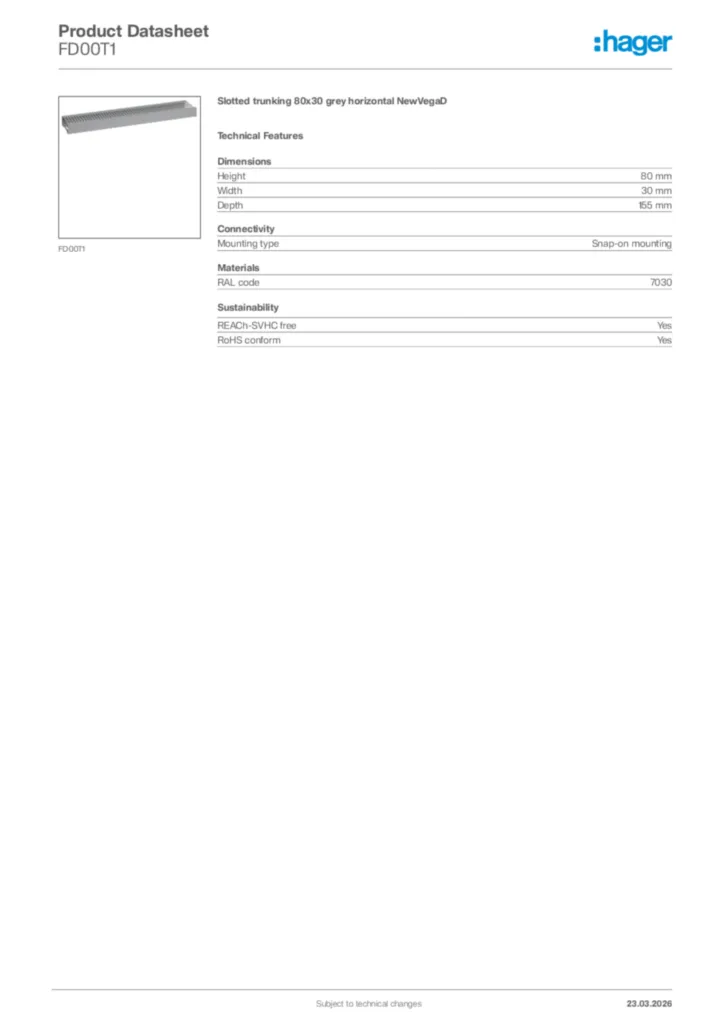 Image Hager Product data sheet FD00T1  | Hager Africa