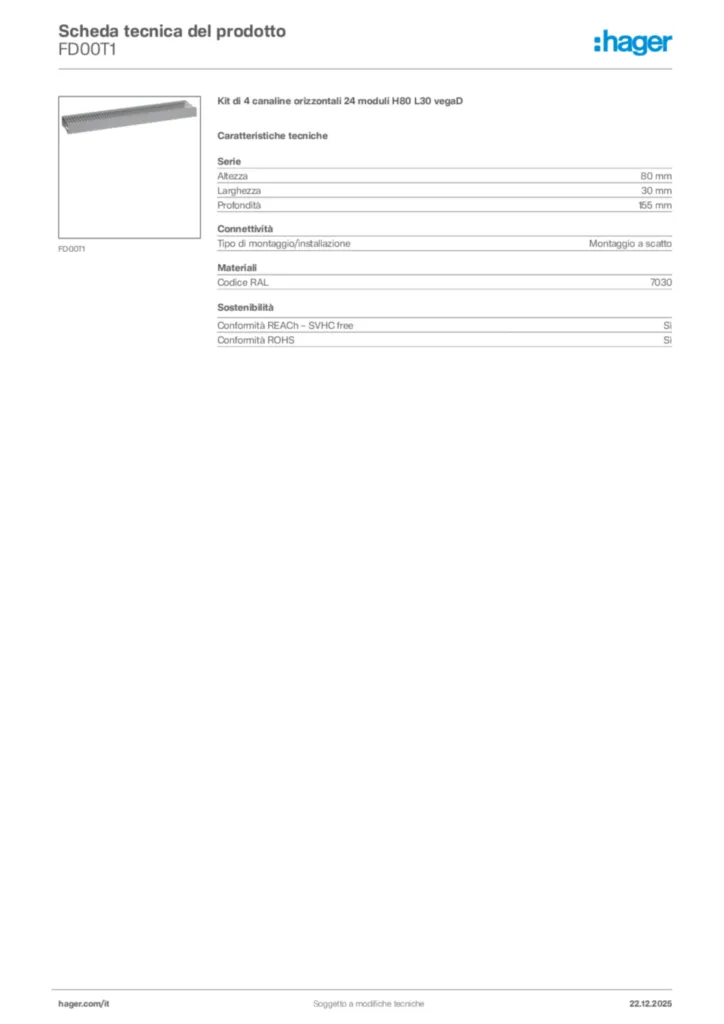 Immagine Hager Scheda tecnica del prodotto FD00T1 | Hager Italia
