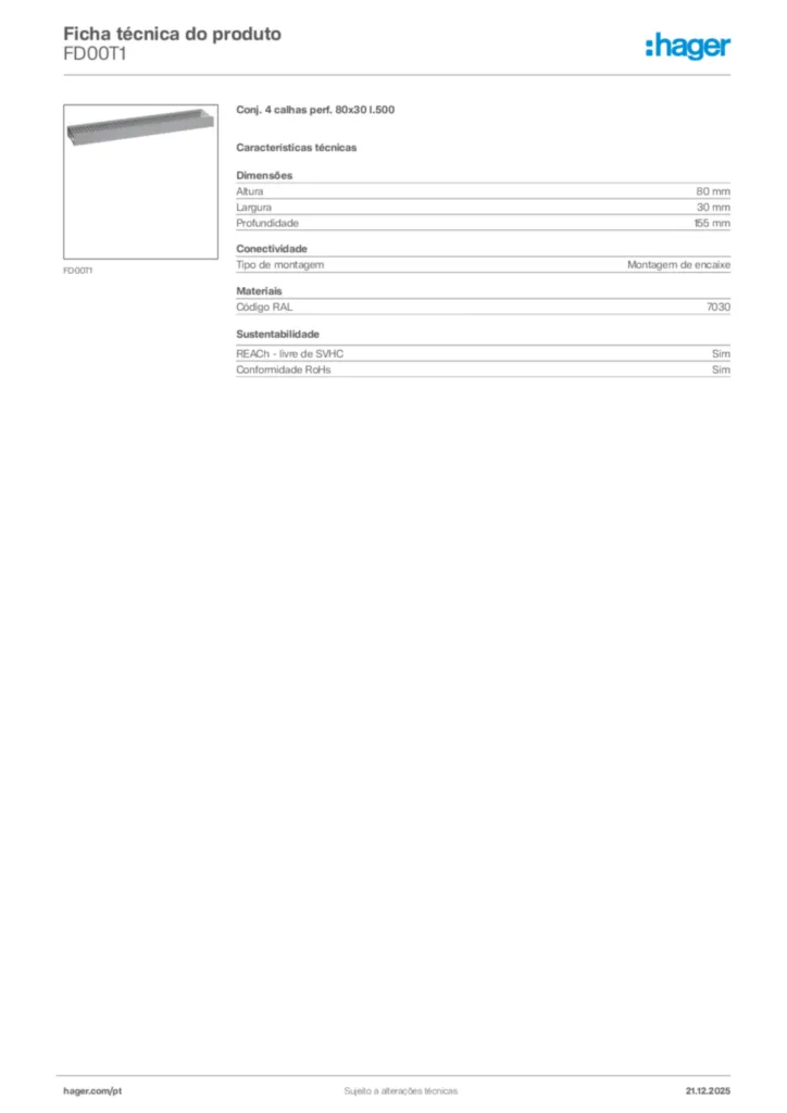 Imagem Hager Ficha técnica do produto FD00T1 | Hager Portugal