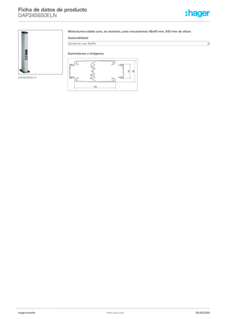 Imagen Hager Ficha de datos de producto DAP245650ELN | Hager España