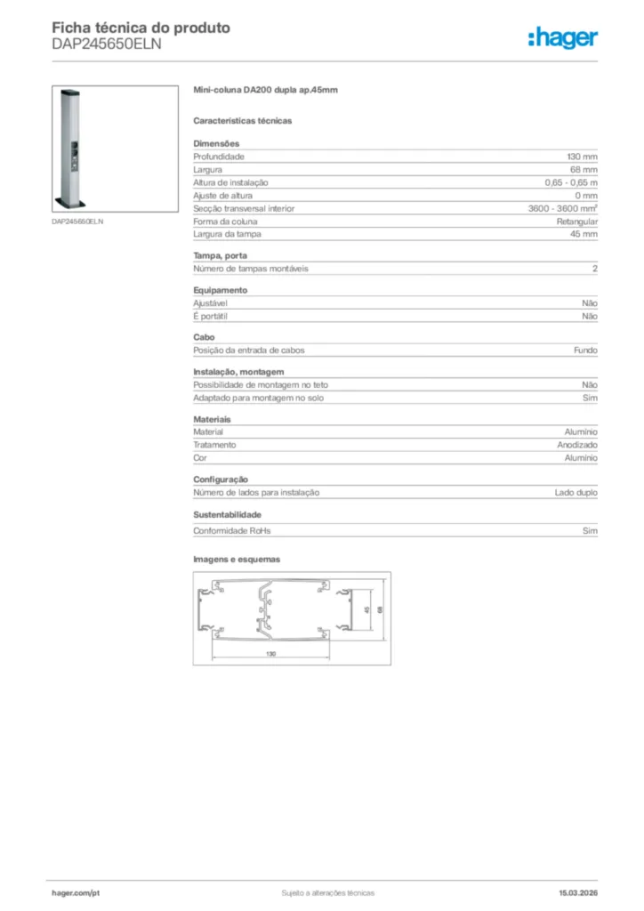Imagem Hager Ficha técnica do produto DAP245650ELN | Hager Portugal