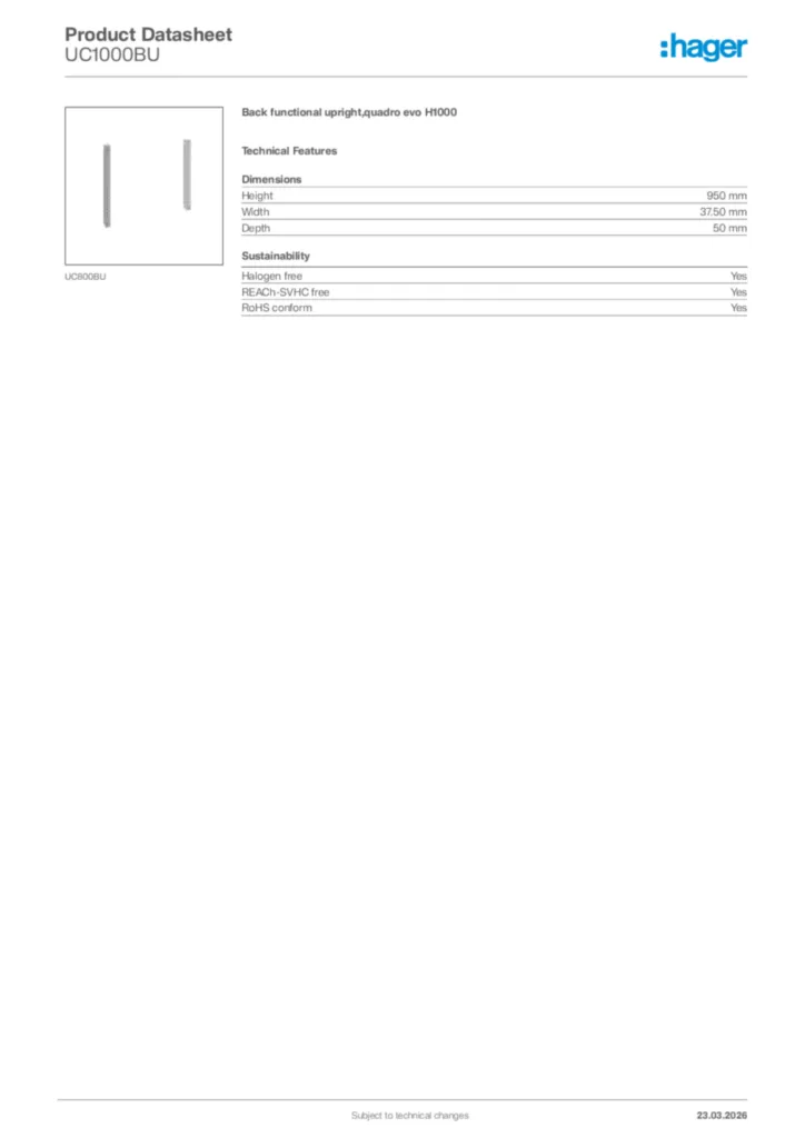 Image Hager Product data sheet UC1000BU  | Hager Africa