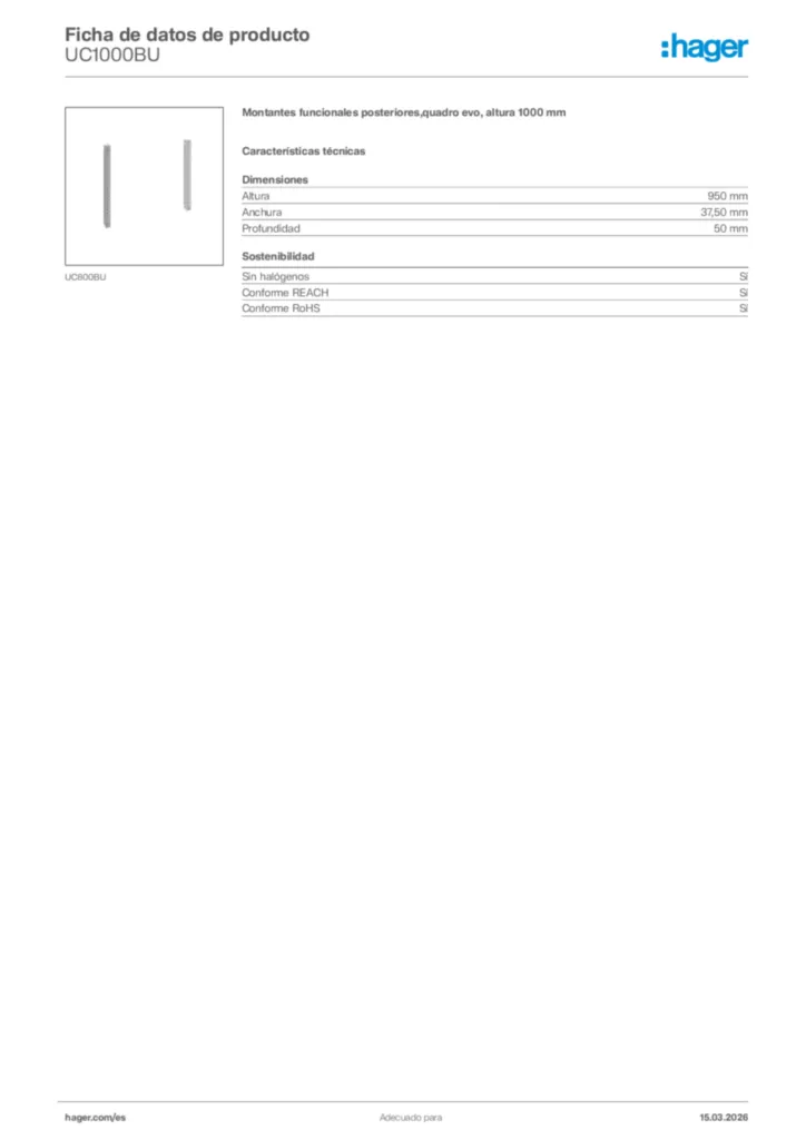 Imagen Hager Ficha de datos de producto UC1000BU | Hager España