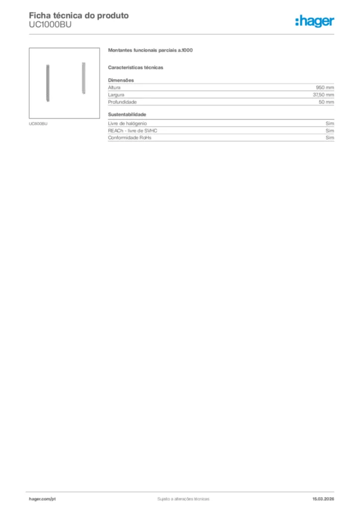 Imagem Hager Ficha técnica do produto UC1000BU | Hager Portugal