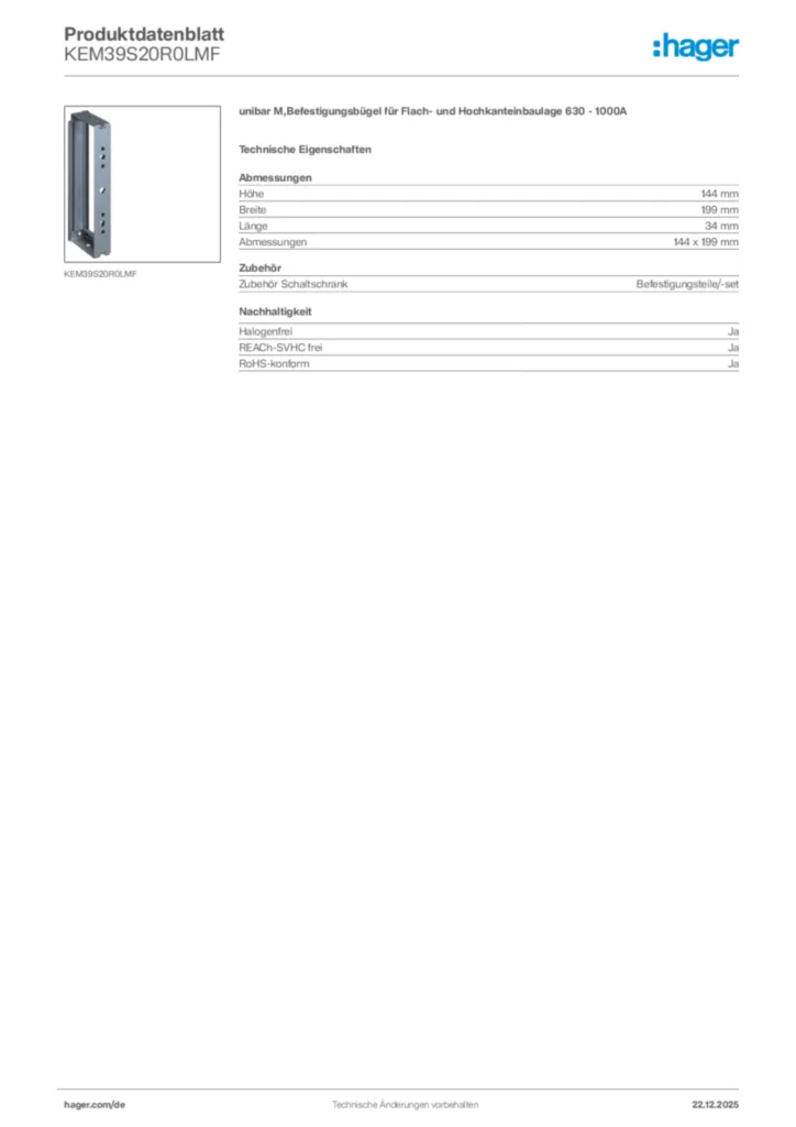 Bild Hager Produktdatenblatt KEM39S20R0LMF | Hager Deutschland