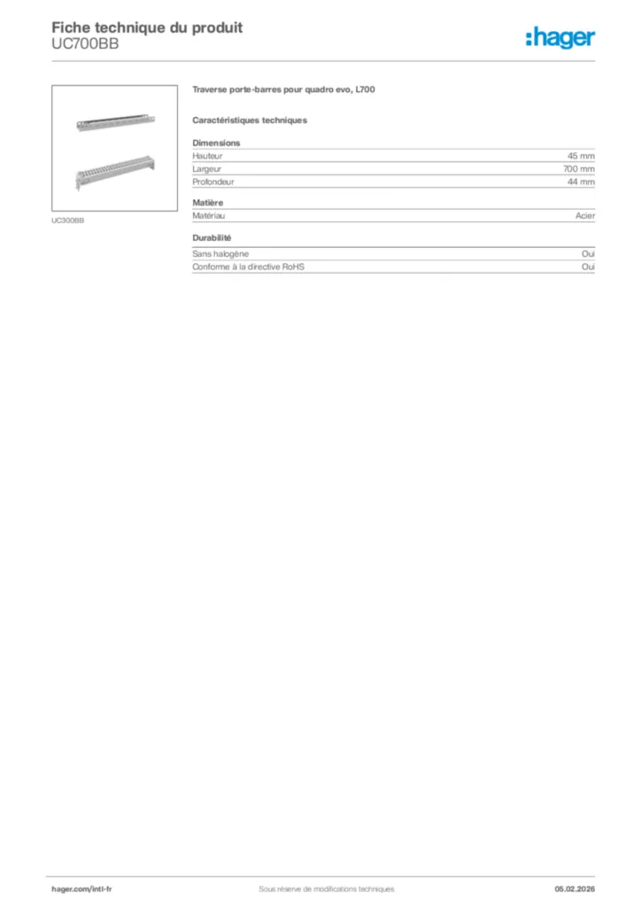 Image Hager Fiche technique du produit UC700BB | Hager Afrique