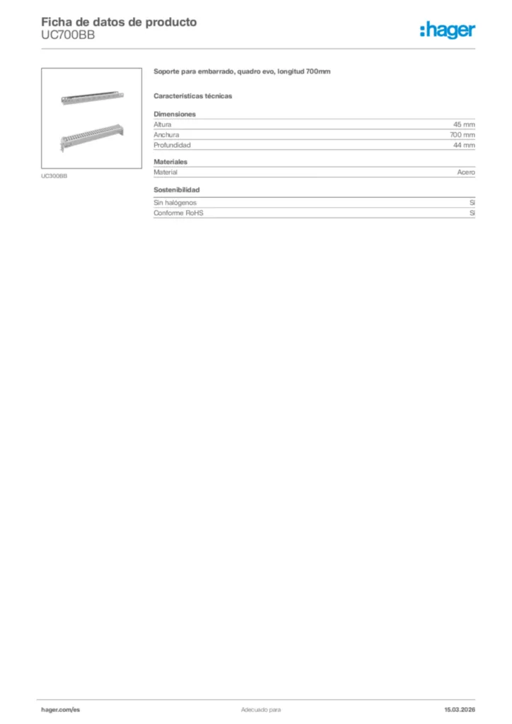 Imagen Hager Ficha de datos de producto UC700BB | Hager España
