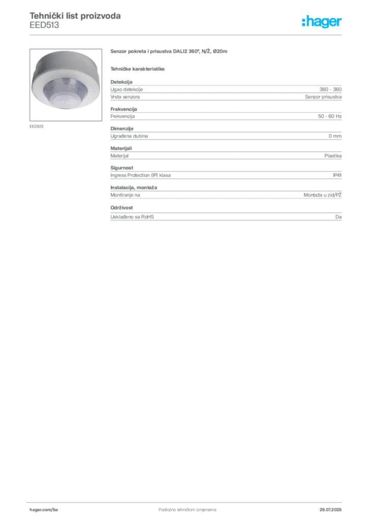 Slika Hager Product data sheet EED513  | Hager