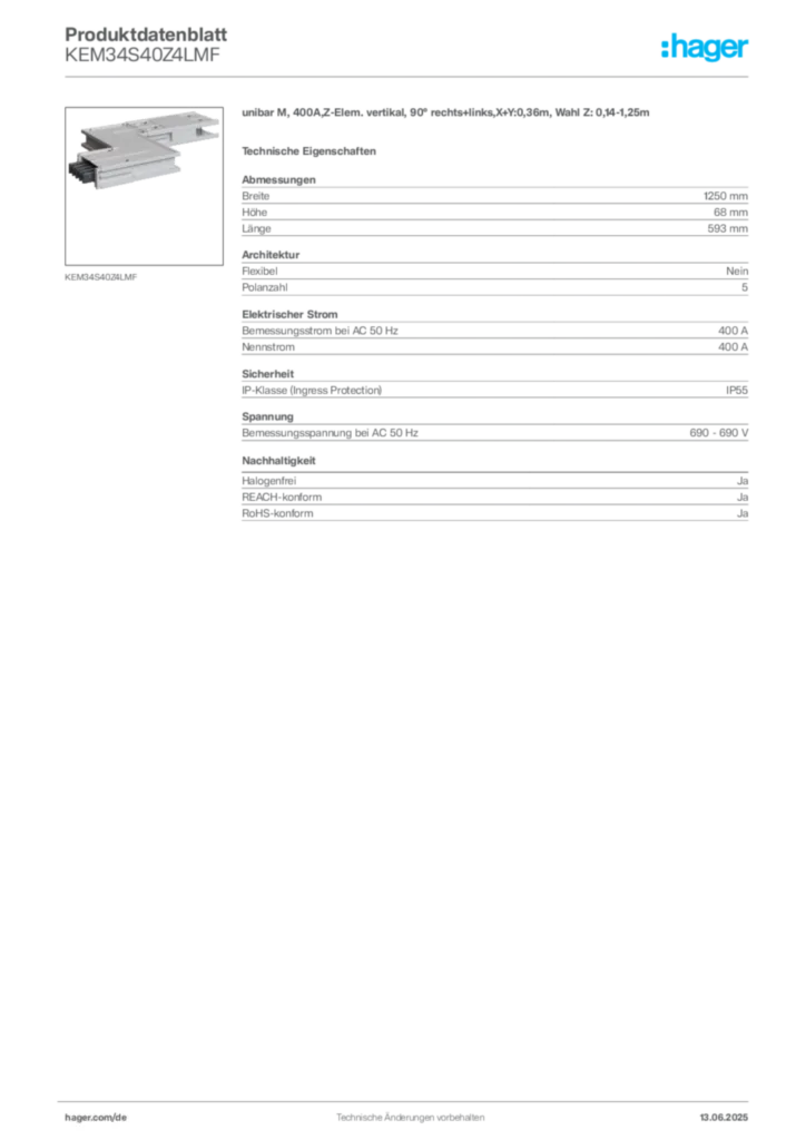 Bild Hager Produktdatenblatt KEM34S40Z4LMF | Hager Deutschland