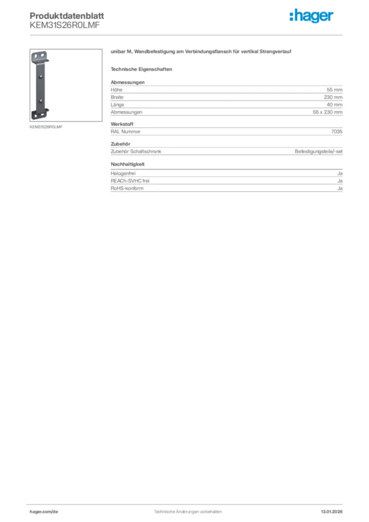 Hager Produktdatenblatt KEM31S26R0LMF