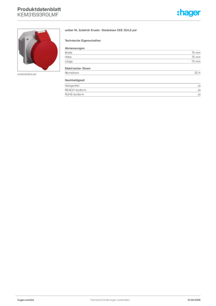 Hager Produktdatenblatt KEM31S93R0LMF