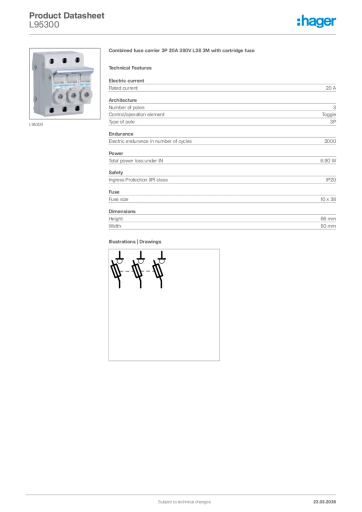 Image Hager Product data sheet L95300  | Hager Africa
