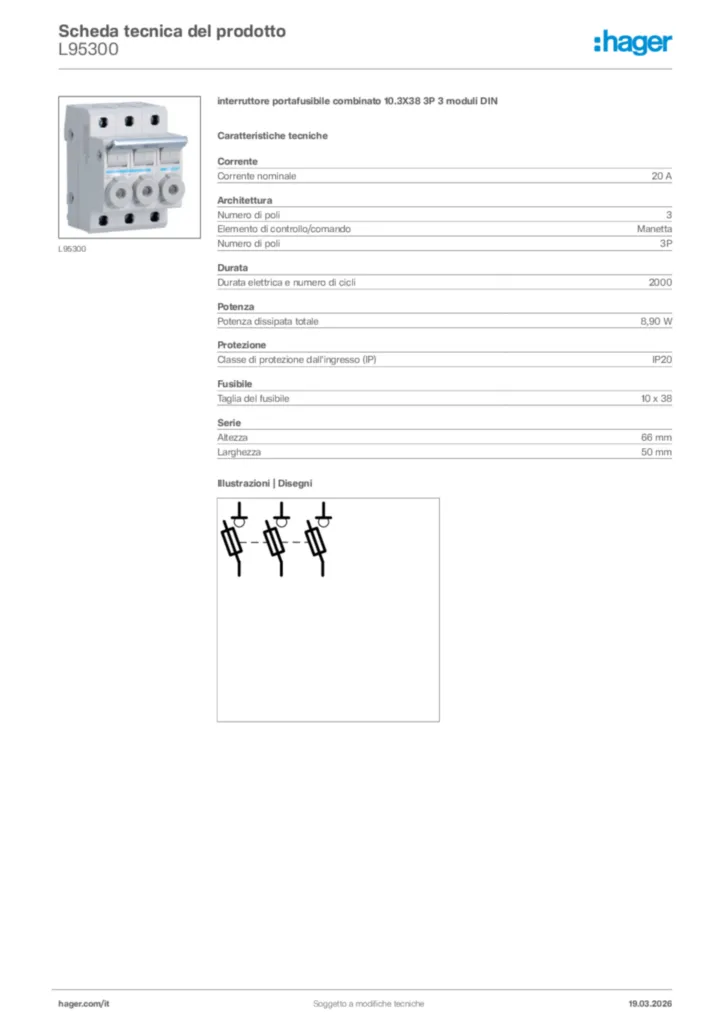 Immagine Hager Scheda tecnica del prodotto L95300 | Hager Italia