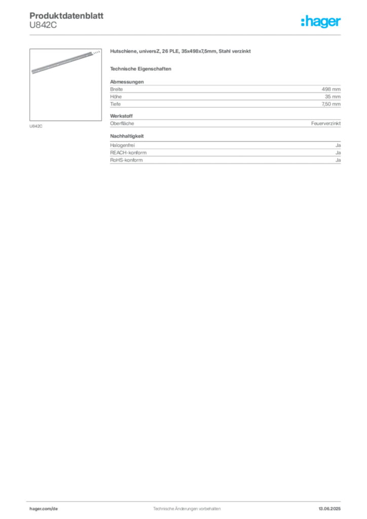 Bild Hager Produktdatenblatt U842C | Hager Deutschland