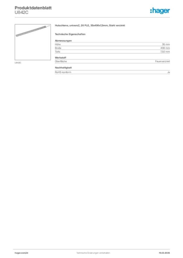 Bild Hager Produktdatenblatt U842C | Hager Deutschland