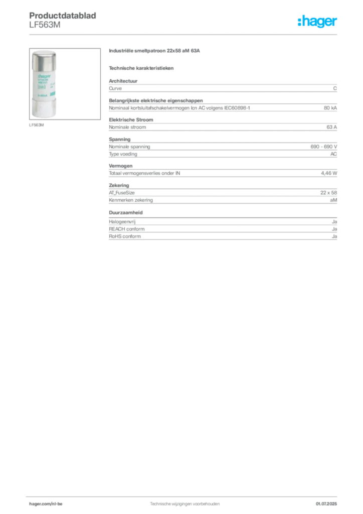 Afbeelding Hager Productdatablad LF563M | Hager Belgium