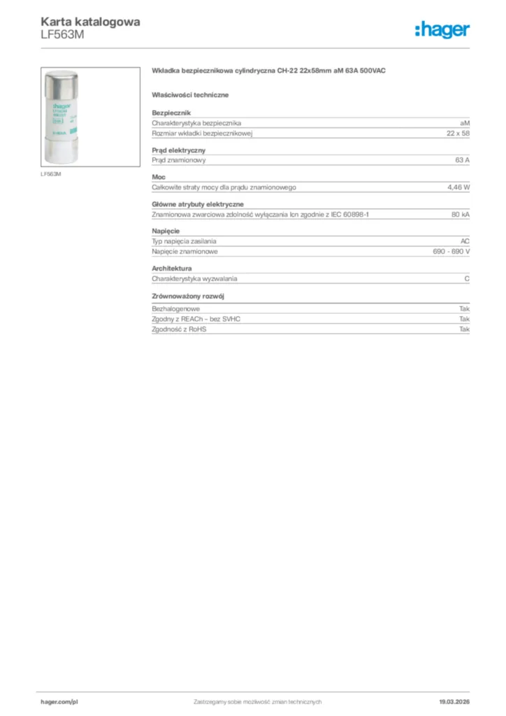 Zdjęcie Hager Karta katalogowa LF563M | Hager Polska